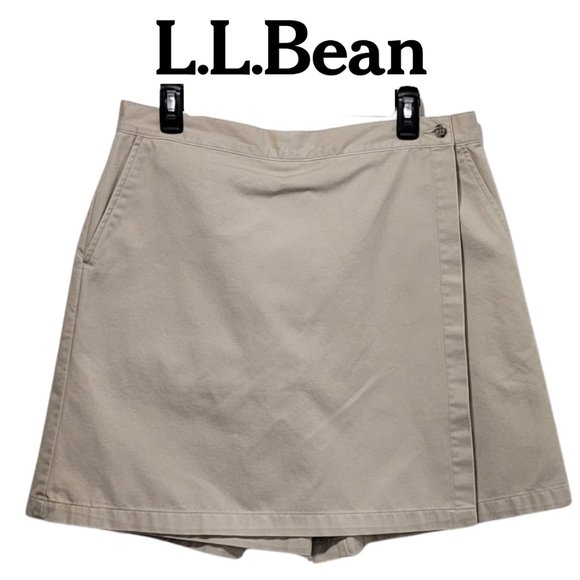 L.L. Bean Pants - LL Bean - Khaki Jean Front Wrap Skort, Beige, SZ: 16, Excellent Shape-No Flaws
